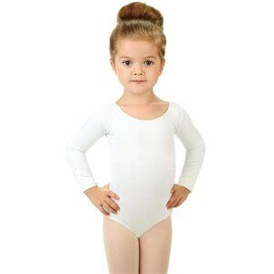 NEW Elowel White Girls' Team Basics Long Sleeve Leotard (size 4-6)